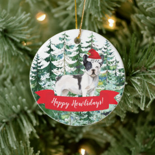Décoration En Céramique Joyeux Howlidays bouledogue français Chien Ornemen