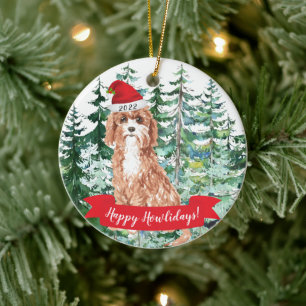 Décoration En Céramique Joyeux Howlidays Cavapoo Dog Christmas Ornament