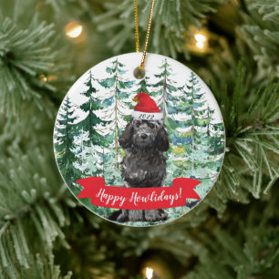 Décoration En Céramique Joyeux Howlidays Chien Cockapoo Noir Noël