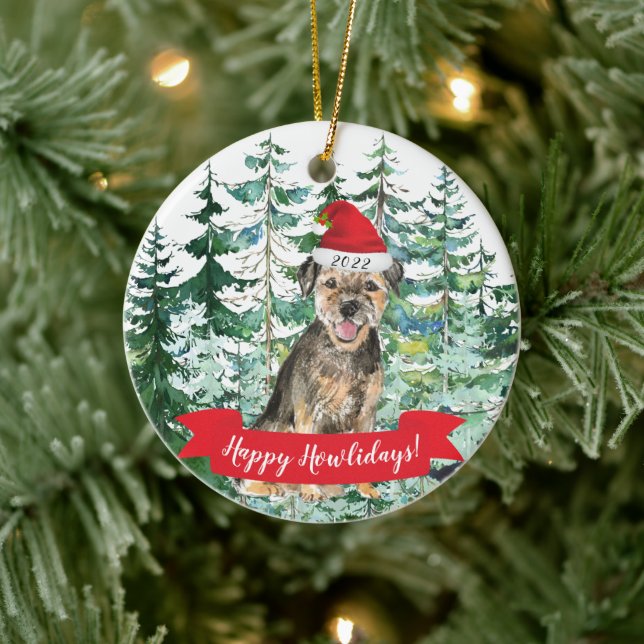 Décoration En Céramique Joyeux Howlidays Frontière Terrier Chien Noël (Arbre)