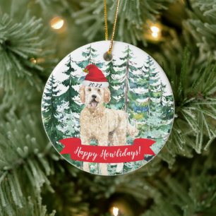 Décoration En Céramique Joyeux Howlidays Golden Doodle Dog Christmas Ornam