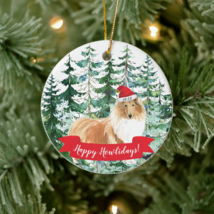 Décoration En Céramique Joyeux Howlidays Rough Collie Chien Noël Ornamen