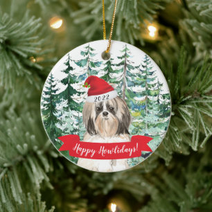 Décoration En Céramique Joyeux Howlidays Shih tzu plus long Cheveux chien 