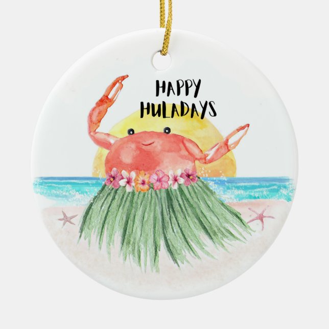 Décoration En Céramique Joyeux Huladays Crabe Plage tropicale Noël (Devant)