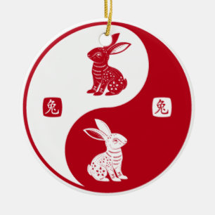 Décoration En Céramique Joyeux lapin chinois Nouvel An 2023 Yin Yang Taich