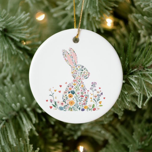 Décoration En Céramique Joyeux Lapin de Pâques (Arbre)