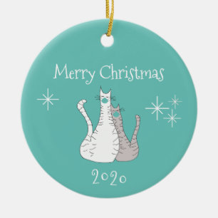 Décoration En Céramique Joyeux Noël 2020 Chats Tête Turquoise tendance Mas