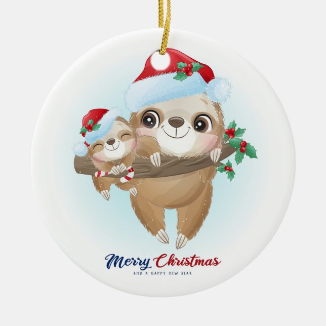 Décoration En Céramique Joyeux Noël à Sloth (Devant)