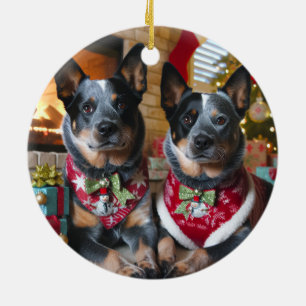Décoration En Céramique Joyeux Noël avec un Blue Heeler !