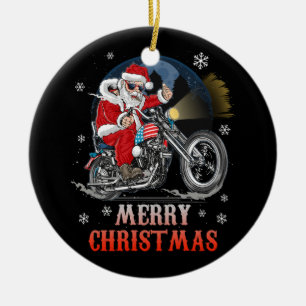 Décoration En Céramique Joyeux Noël Biker Père Noël Motorcycle Fan Xmas Ho