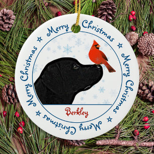 Décoration En Céramique Joyeux Noël Black Labrador Cardinal mignon chien
