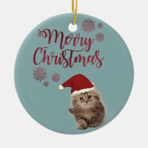 Décoration En Céramique Joyeux Noël,Chat avec chapeau de Père Noël