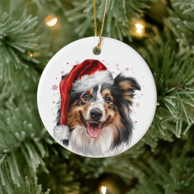 Décoration En Céramique Joyeux Noël chien Sheltie Personnalisé (Arbre)