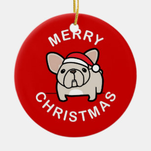 Décoration En Céramique Joyeux Noël de Père Noël crème Frenchie - roug
