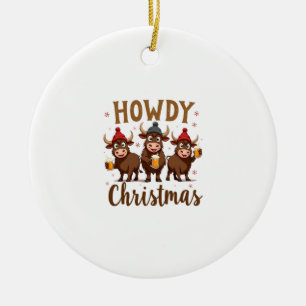 Décoration En Céramique Joyeux Noël Drôle de Vache Highland Cow Xmas Amate