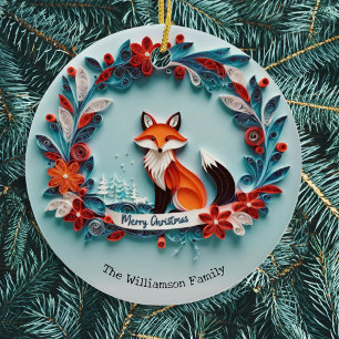 Décoration En Céramique Joyeux Noël Élégant Renard d'Hiver Thème Naturel
