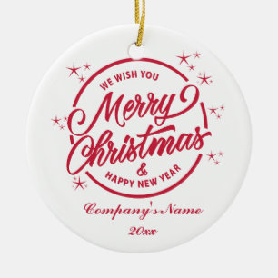 Décoration En Céramique Joyeux Noël et Bonne Année, Typographie Rouge