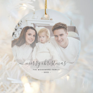 Décoration En Céramique Joyeux Noël Famille Photo Gris Script