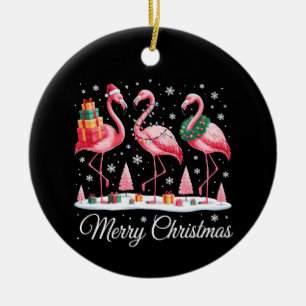 Décoration En Céramique Joyeux Noël Flamant Rose Lumineux Chapeau de Père 