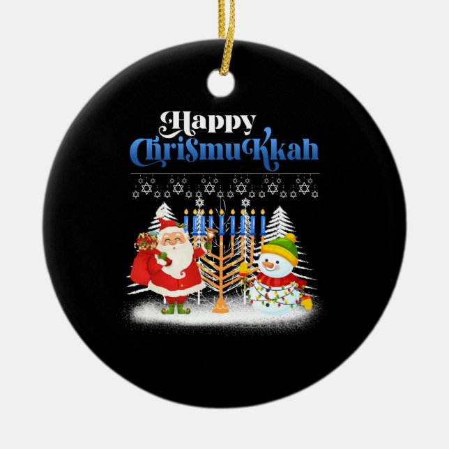 Décoration En Céramique Joyeux Noël juif Chrismukkah Hanoukka (Devant)