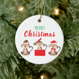 Décoration En Céramique Joyeux Noël Mignons singes Casquettes de Noël