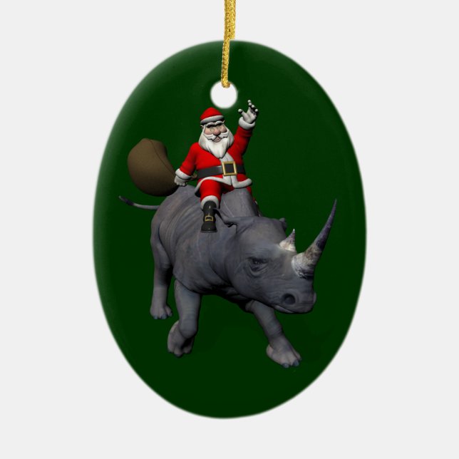 Décoration En Céramique Joyeux Noël On Rhino Rhinoceros (Devant)