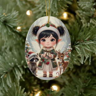 Décoration En Céramique Joyeux Noël personnalisé pour une fille Chibi de l