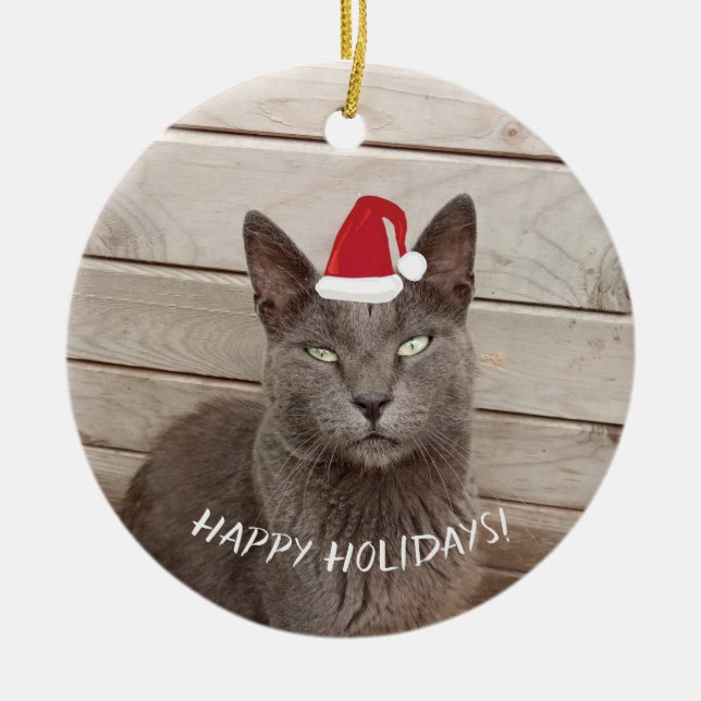 Décoration En Céramique Joyeux Noël photo de chat (Devant)