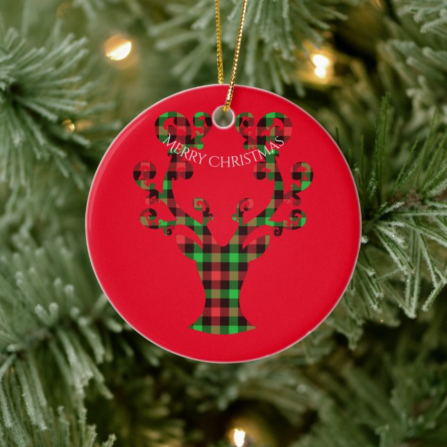 Décoration En Céramique Joyeux Noël rond Ornement-Cerf (Arbre)