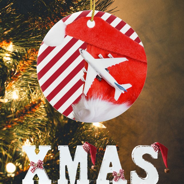 Décoration En Céramique Joyeux Noël Rouge chapeau & avion, Rayures (Créateur téléchargé)