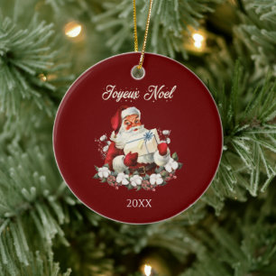 Décoration En Céramique Joyeux Noel Rouge Noël Vintage Père Noël