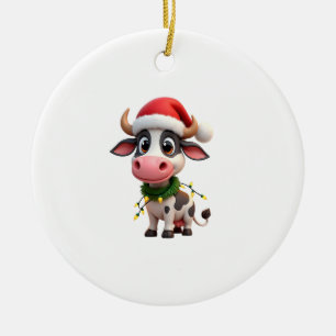 Décoration En Céramique Joyeux Noël Vache Père Noël Lumières de Noël Vache
