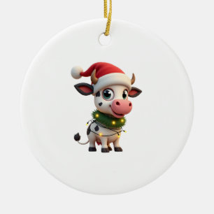 Décoration En Céramique Joyeux Noël Vache Père Noël Lumières de Noël Vache