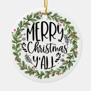 Décoration En Céramique Joyeux Noël Y'all Watercolor Wreath
