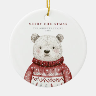 Décoration En Céramique Joyeux Ours de Noël dans un pull
