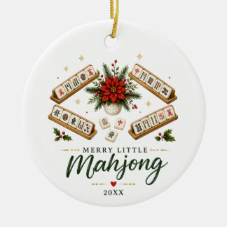 Décoration En Céramique Joyeux petit mahjong Poinsettia Noël 