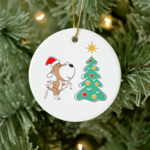 Décoration En Céramique Joyeux sapin de Noël mignon Chien Chien Chien Sant
