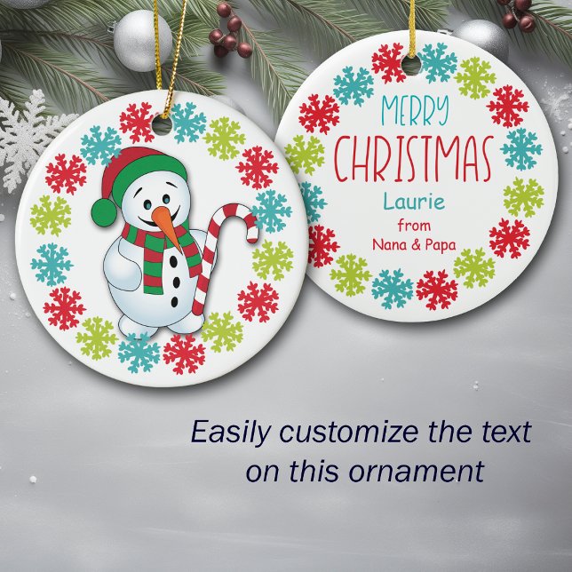 Décoration En Céramique Joyeux Snowman Snowflake Frame Grandkids (Créateur téléchargé)