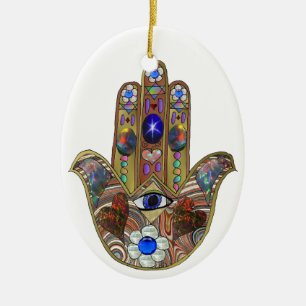 Décoration En Céramique Judaica Hamsa Coeurs Fleurs Opal Art Imprimer