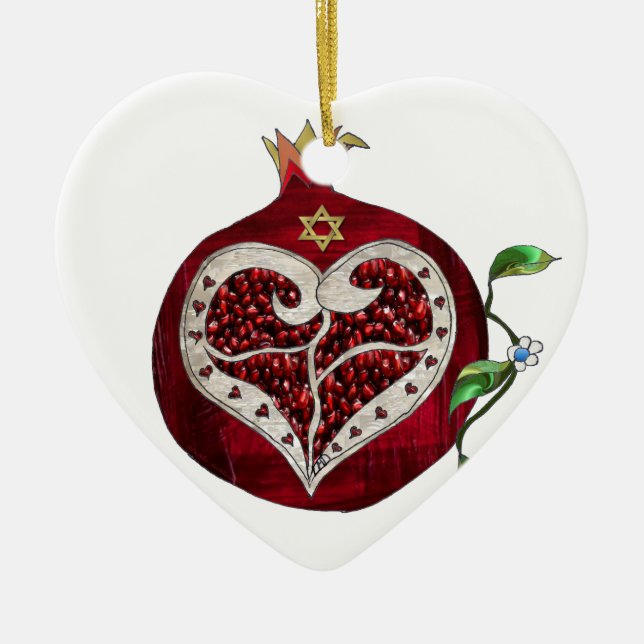 Décoration En Céramique Judaica Pomegranate Heart Hanoukka Rosh Hashanah (Devant)