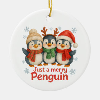 Décoration En Céramique Just a Merry Penguin Christmas Card – Cute Holiday