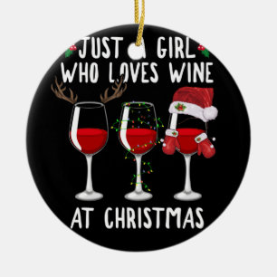 Décoration En Céramique Juste Une Fille Qui Aime Le Verre À Vin À Noël