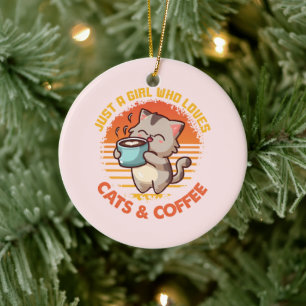 Décoration En Céramique Juste une fille qui aime les chats et le café