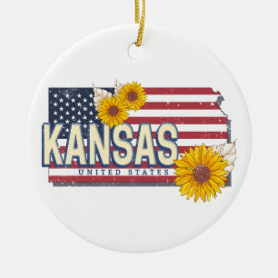 Décoration En Céramique Kansas États-Unis Retro State Map Vintage USA