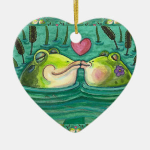 DÉCORATION EN CÉRAMIQUE KISSING FROGS COLORÉ & CUTE POND ROMANCE, AMUSANT