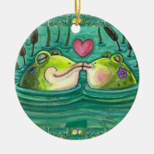 DÉCORATION EN CÉRAMIQUE KISSING FROGS COLORÉ & CUTE POND ROMANCE, AMUSANT
