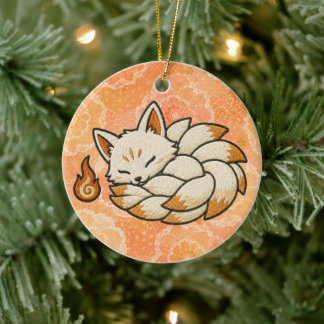 Décoration En Céramique Kitsune Ceramic Ornament | Japanese Nine Tailed Fo