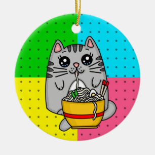 Décoration En Céramique Kitty Chat manger Ramen nouilles