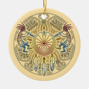 Décoration En Céramique Kokopelli Duo - Homme Dans Le Maze - Dreamcatcher