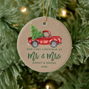 Décoration En Céramique Kraft Brush Script Premier Camion Vintage de Noël